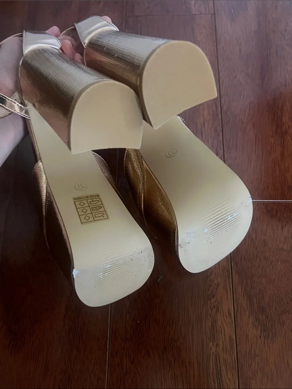 Gold Platform Strappy Disco Heels.
